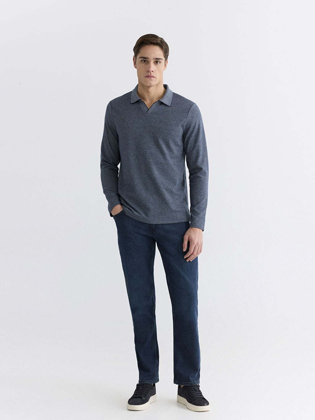 Lacivert Polo Yaka Erkek Sweatshirt-1