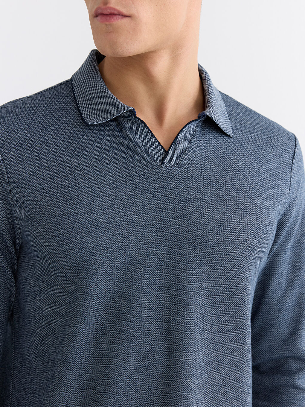 Lacivert Polo Yaka Erkek Sweatshirt-2