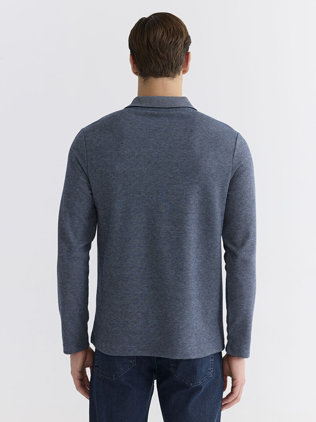 Lacivert Polo Yaka Erkek Sweatshirt-3