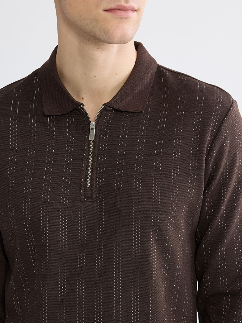 Striped Polo Collar Men's Sweatshirt-2