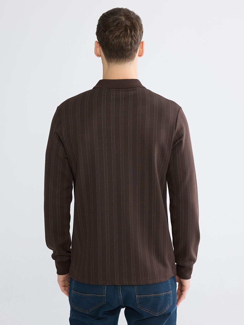Striped Polo Collar Men's Sweatshirt-3