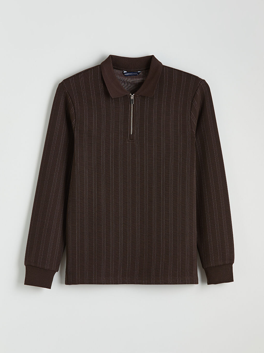 Kahverengi Polo Yaka Çizgili Erkek Sweatshirt