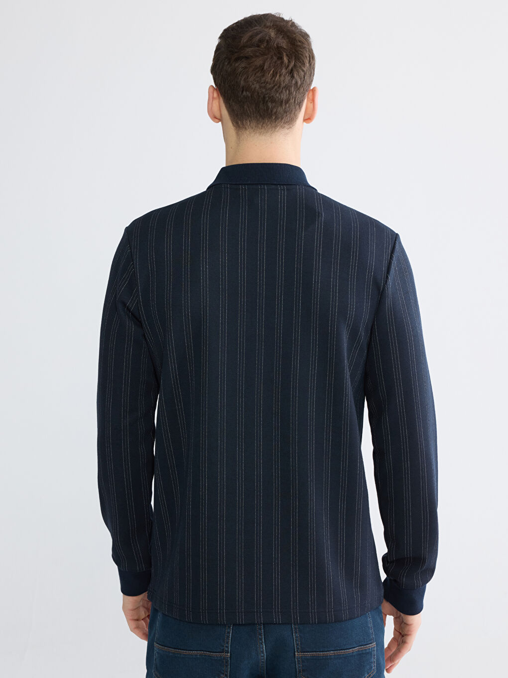 Striped Polo Collar Men's Sweatshirt-3