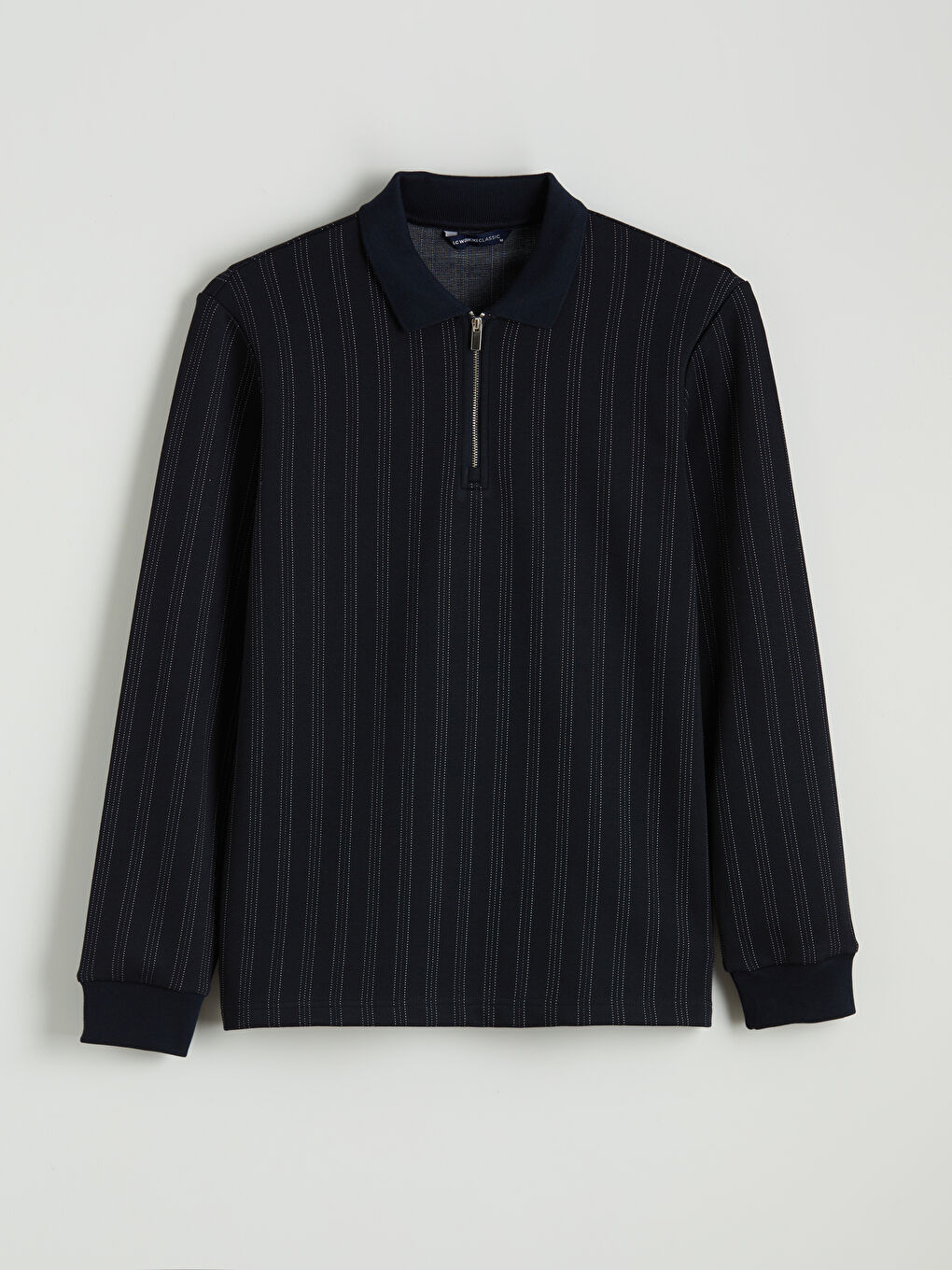 Lacivert Polo Yaka Çizgili Erkek Sweatshirt