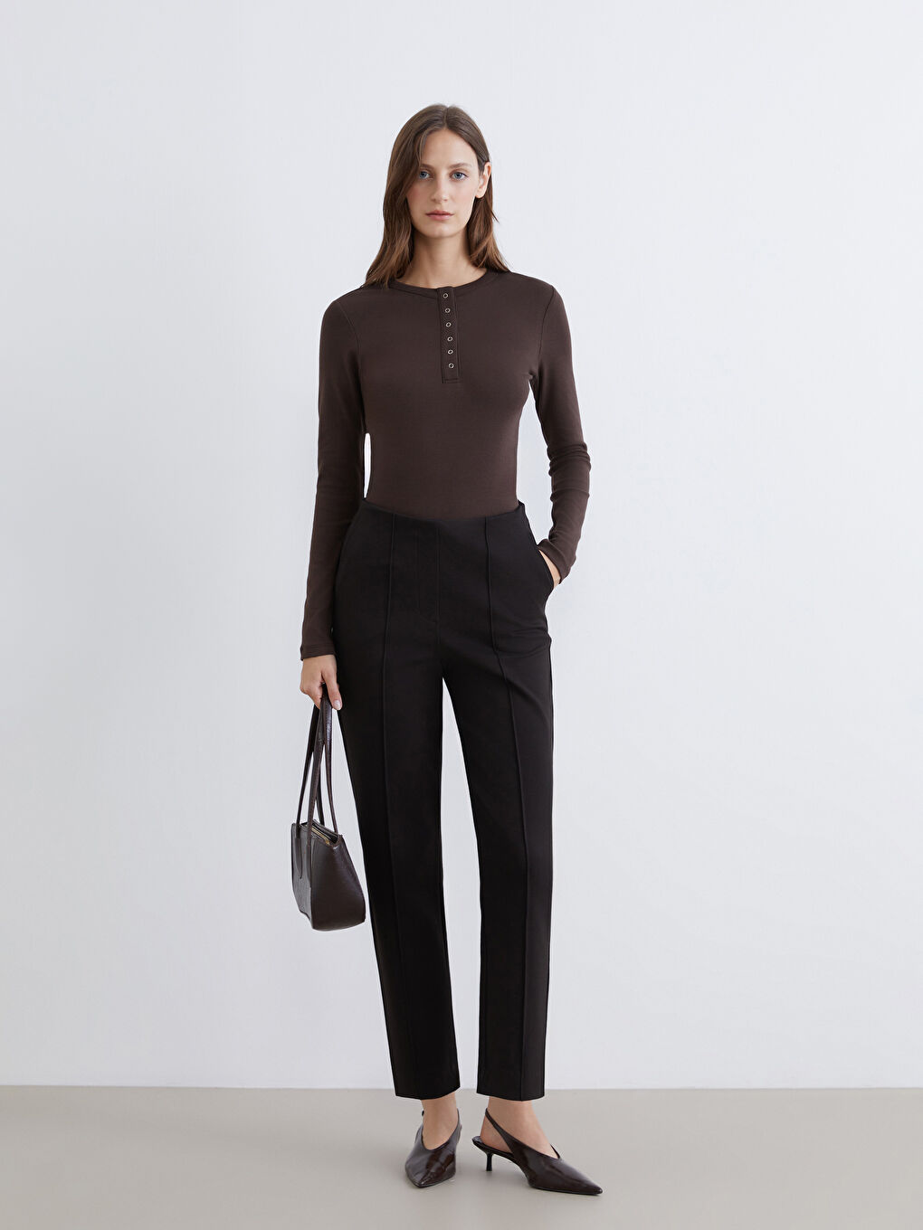 Kahverengi Beli Lastikli Kadın Cigarette Pantolon