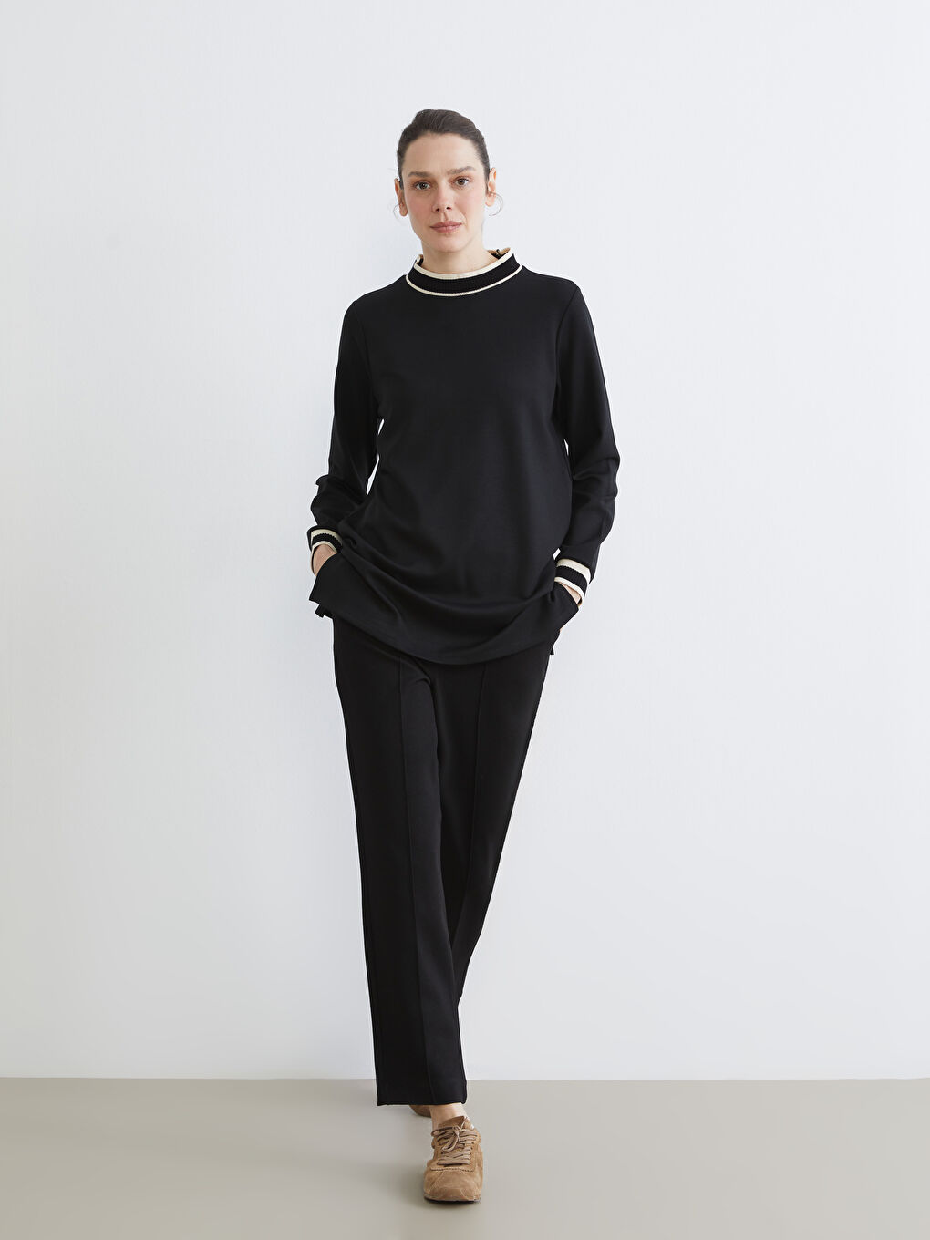 Siyah Beli Lastikli Kadın Cigarette Pantolon