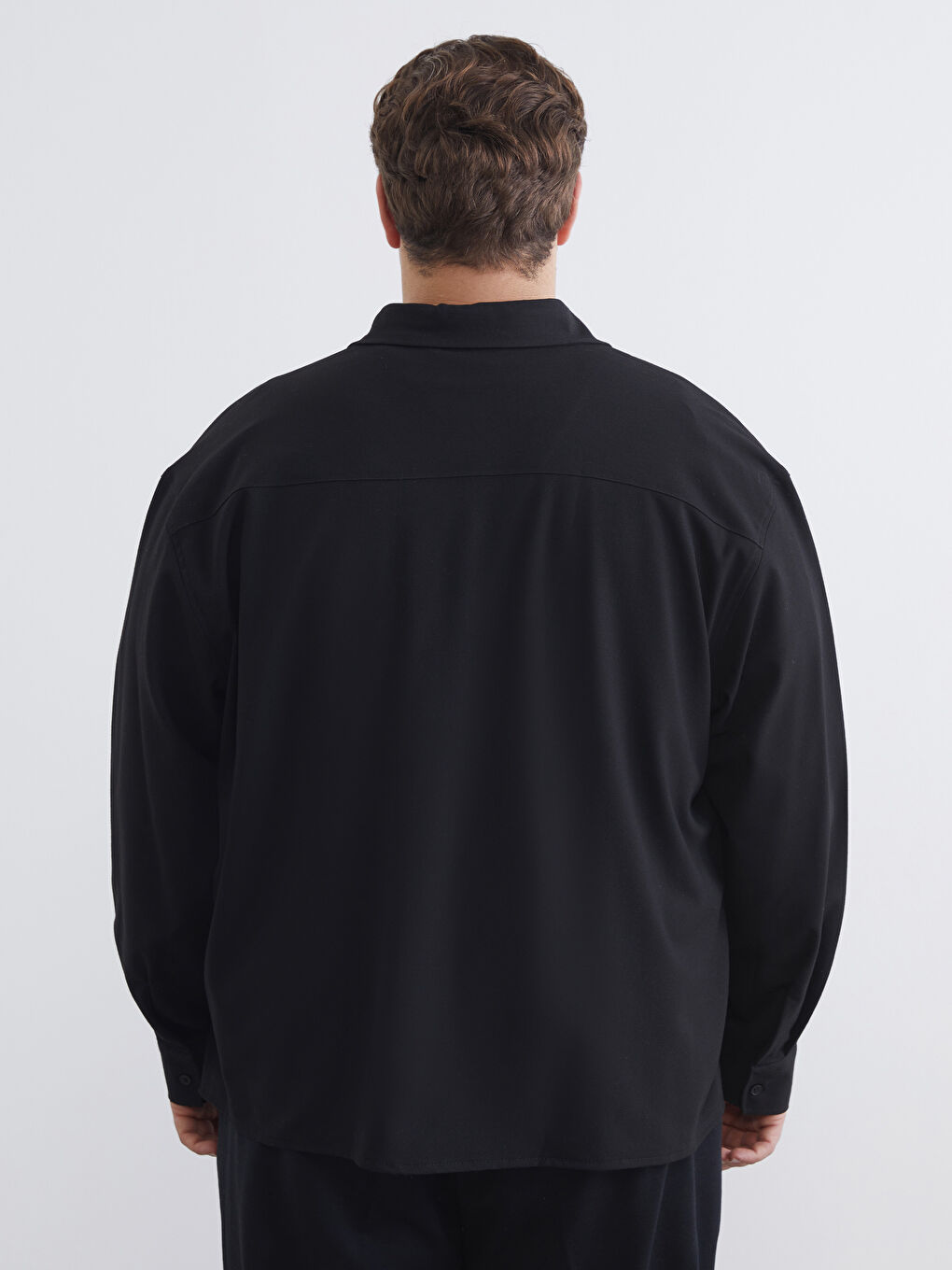 Siyah Büyük Beden Regular Fit Uzun Kollu Erkek Gömlek-7
