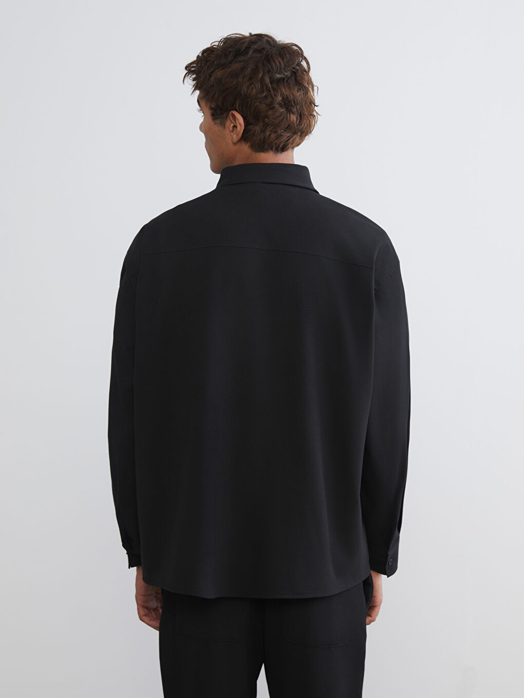 Siyah Büyük Beden Regular Fit Uzun Kollu Erkek Gömlek-4