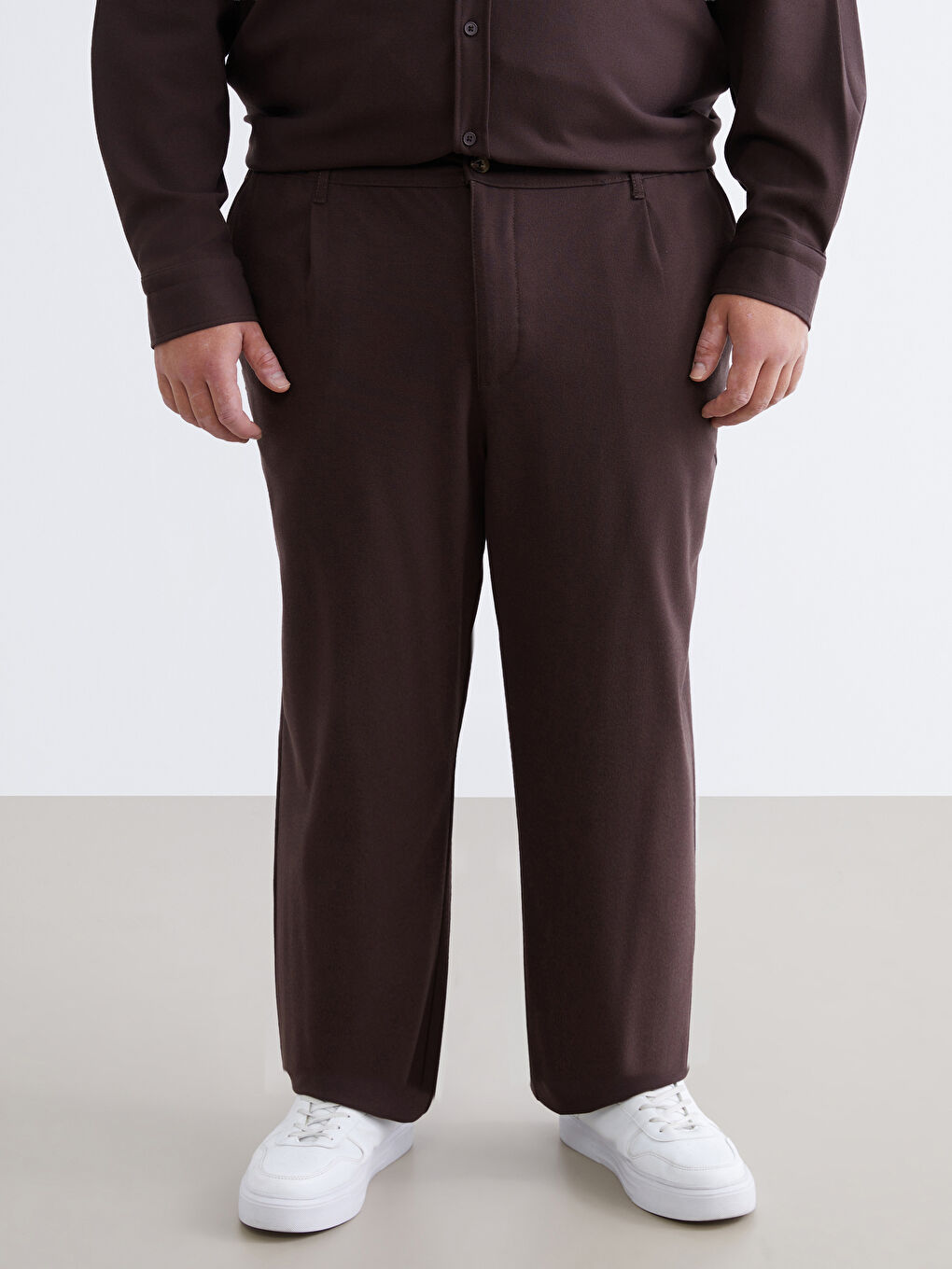 Kahverengi Büyük Beden Rahat Kalıp Erkek Pantolon-1
