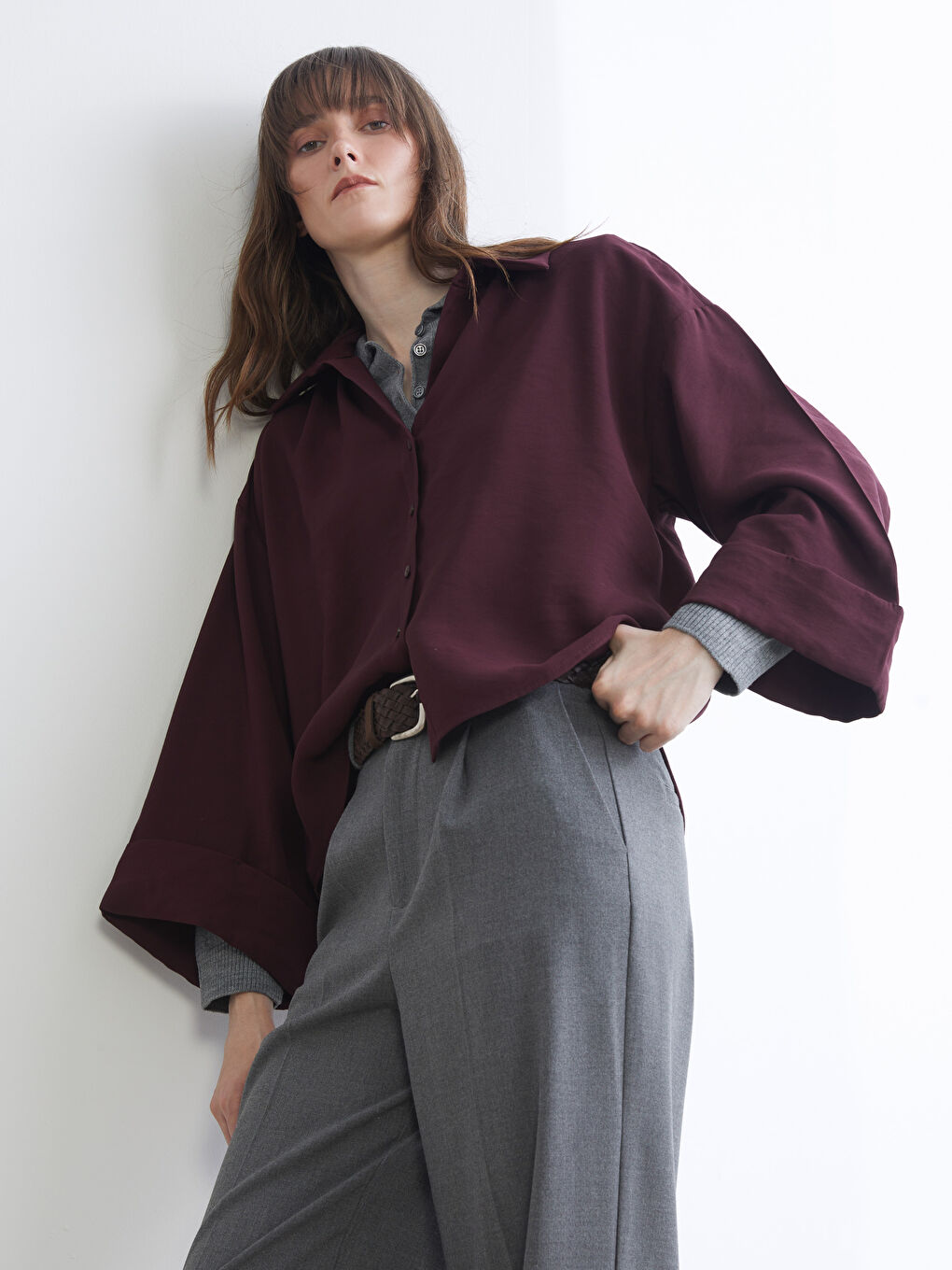 Mürdüm Oversize Kadın Gömlek