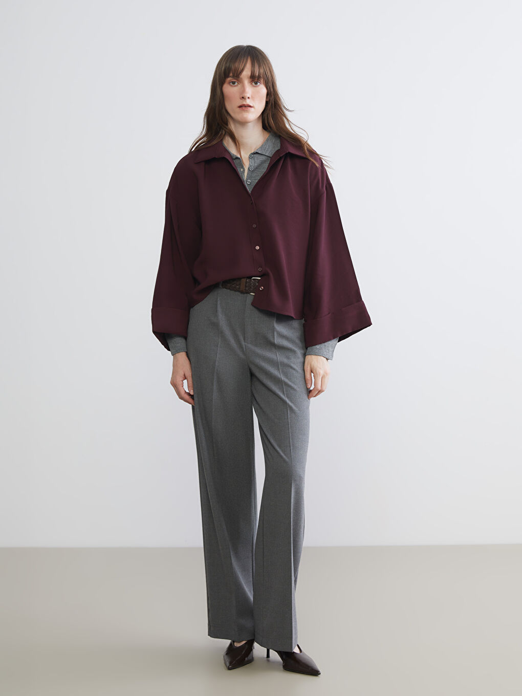 Mürdüm Oversize Kadın Gömlek-3