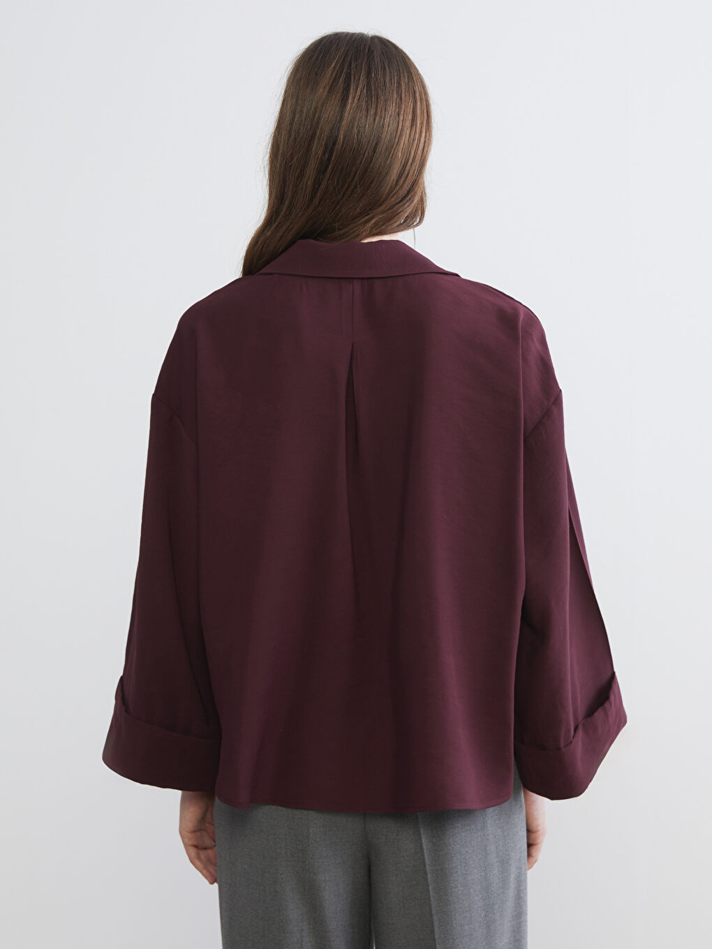 Mürdüm Oversize Kadın Gömlek-7