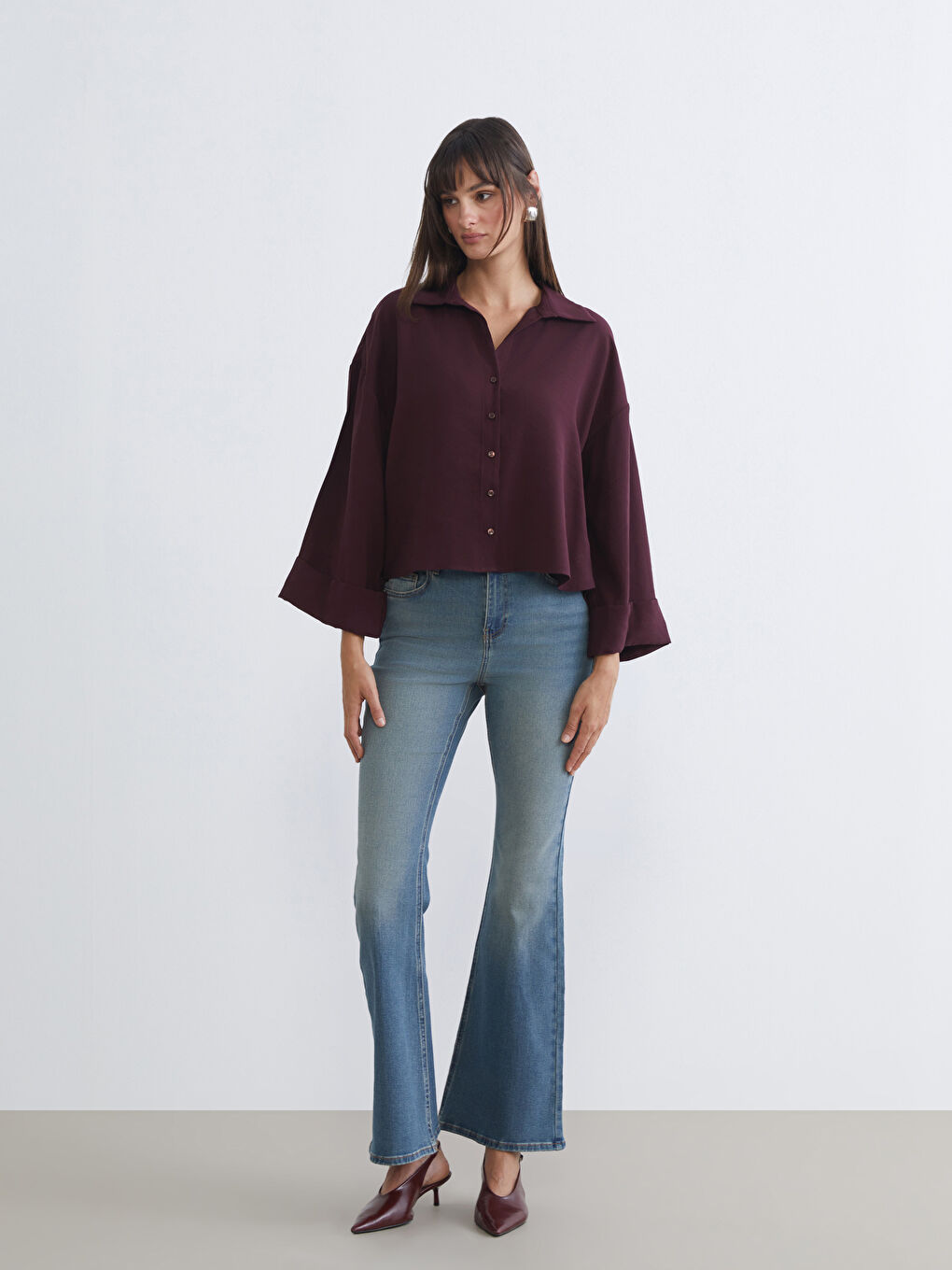 Mürdüm Oversize Kadın Gömlek-2