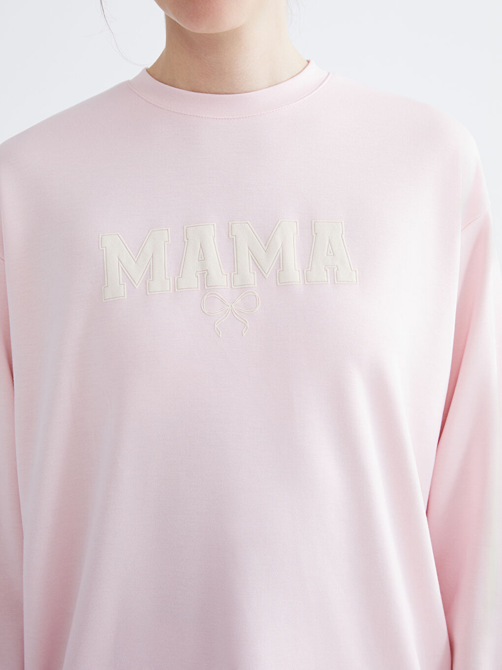 Pembe Bisiklet Yaka Baskılı Kadın Sweatshirt-2