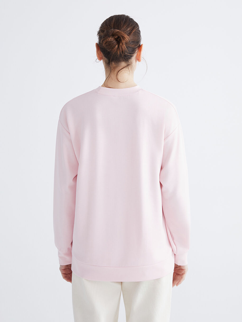 Pembe Bisiklet Yaka Baskılı Kadın Sweatshirt-3