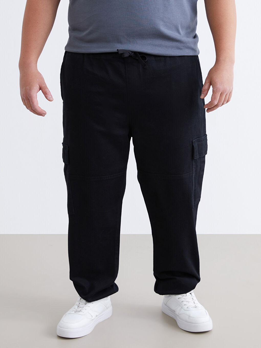 Siyah Standart Kalıp Erkek Kargo Pantolon-1