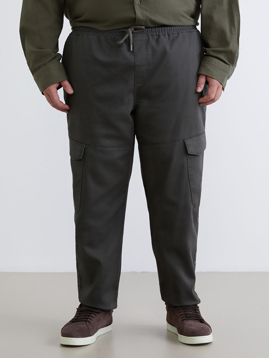 Yeşil Beli Lastikli Erkek Kargo Pantolon-1