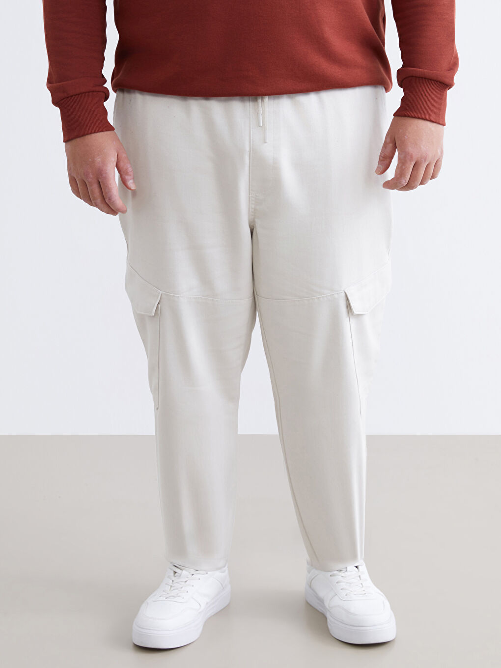 Bej Beli Lastikli Erkek Kargo Pantolon-1