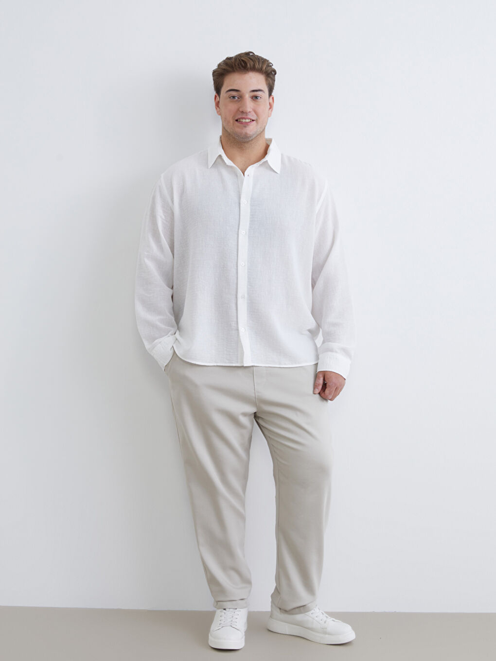 Bej Slim Fit Armürlü Erkek Pantolon