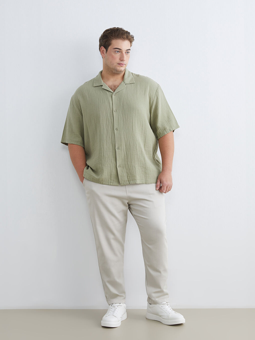 Bej Slim Fit Armürlü Erkek Pantolon-1