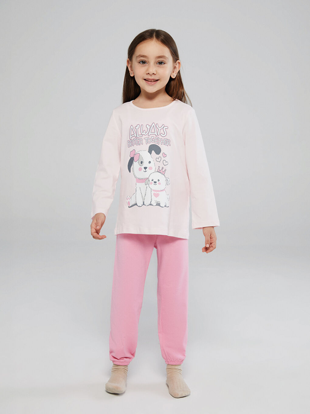 Pembe Beli Lastikli Kız Çocuk Pijama Alt