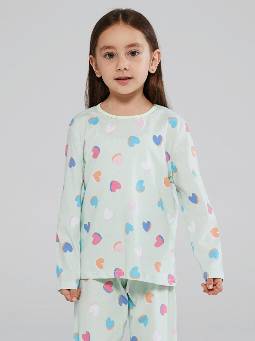 Yeşil Bisiklet Yaka Kız Çocuk Pijama Takım-1