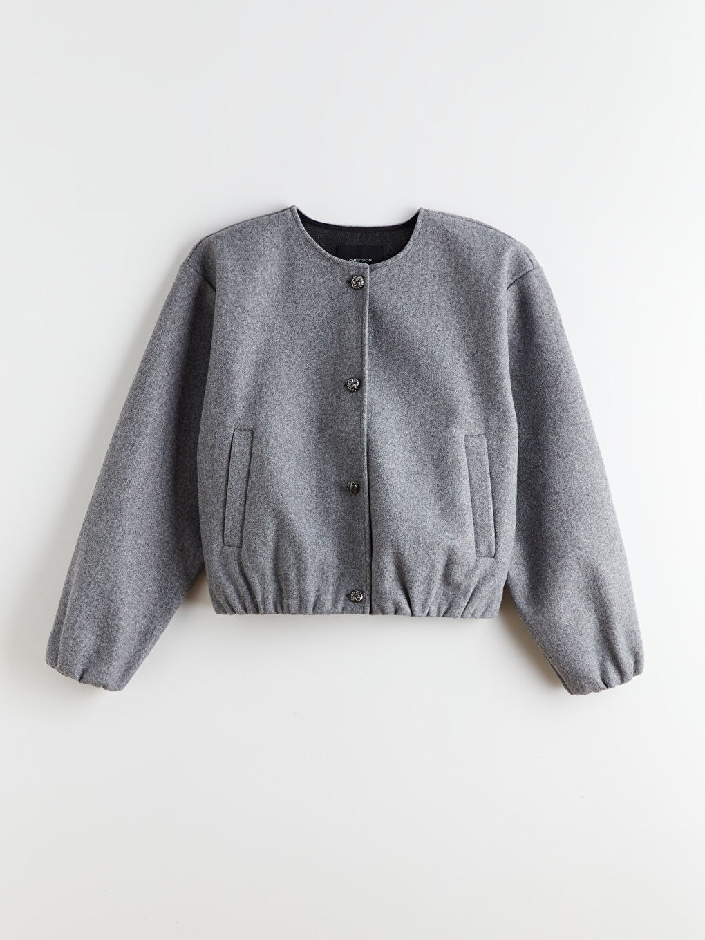 Gri Bisiklet Yaka Kadın Bomber Kaşe Ceket-11