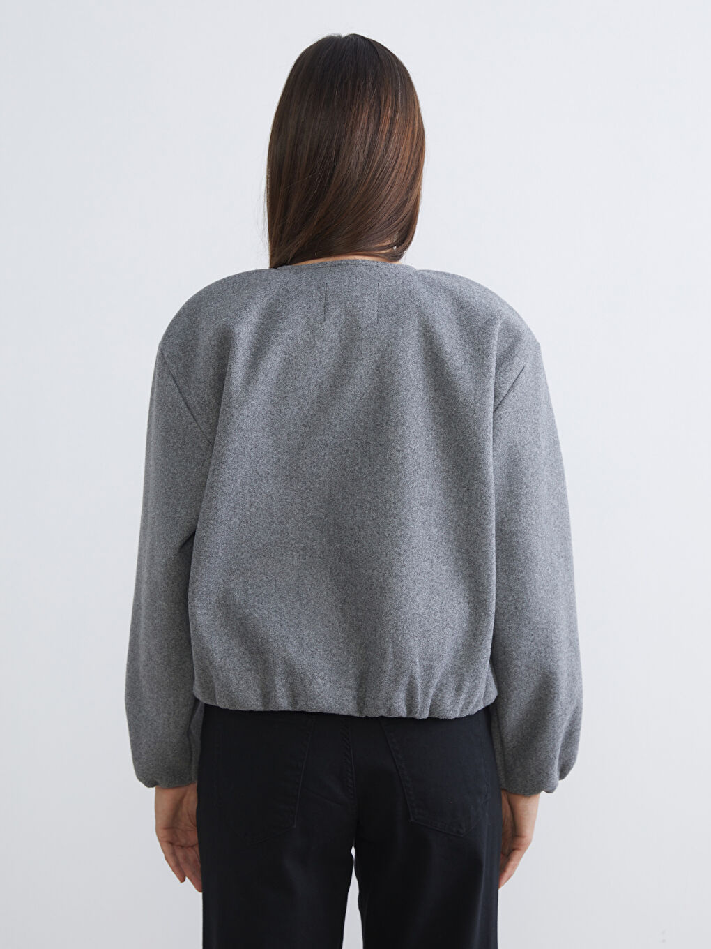 Gri Bisiklet Yaka Kadın Bomber Kaşe Ceket-9