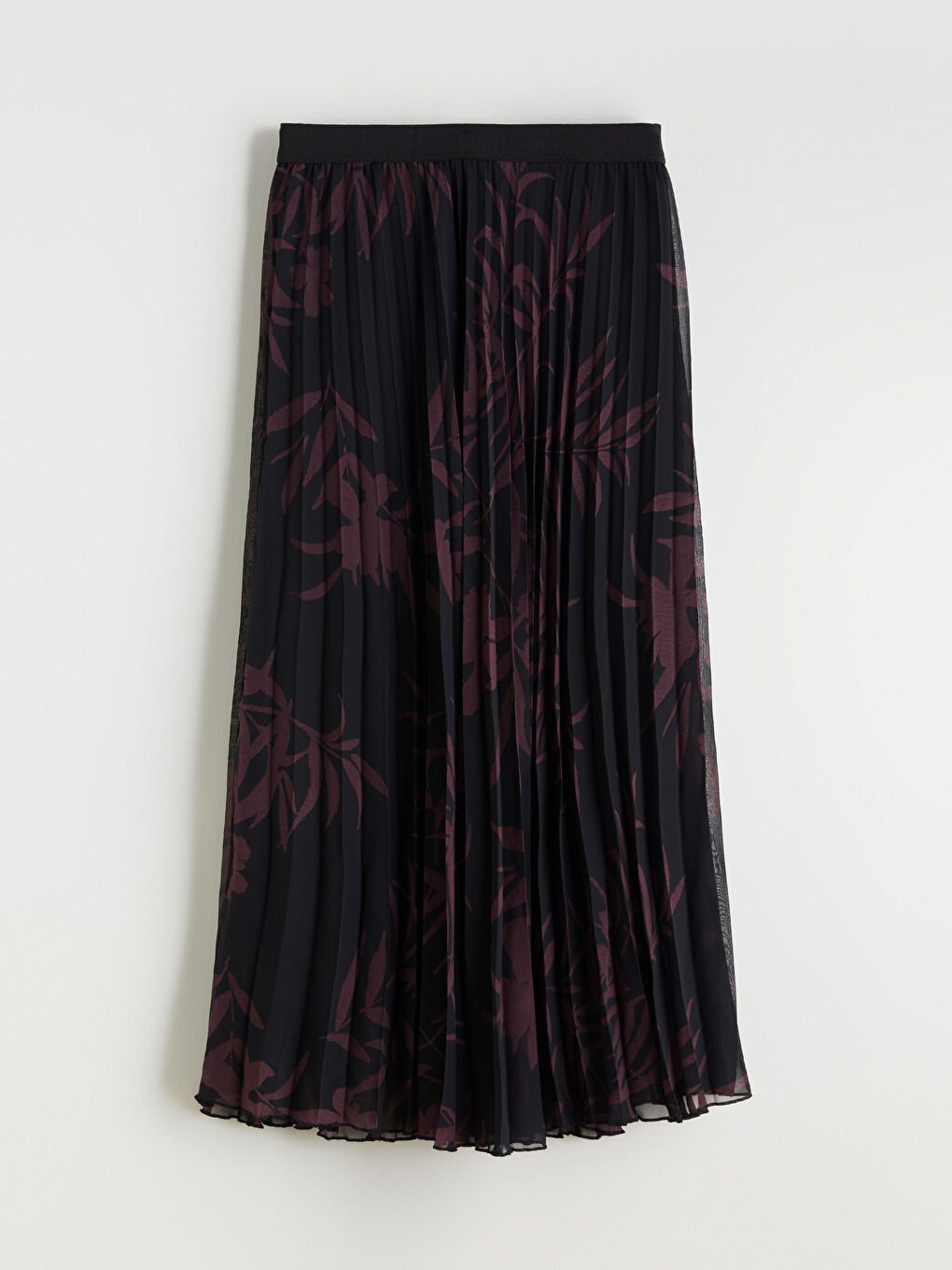 Elastic Waist Figured Pleated Chiffon Skirt-4