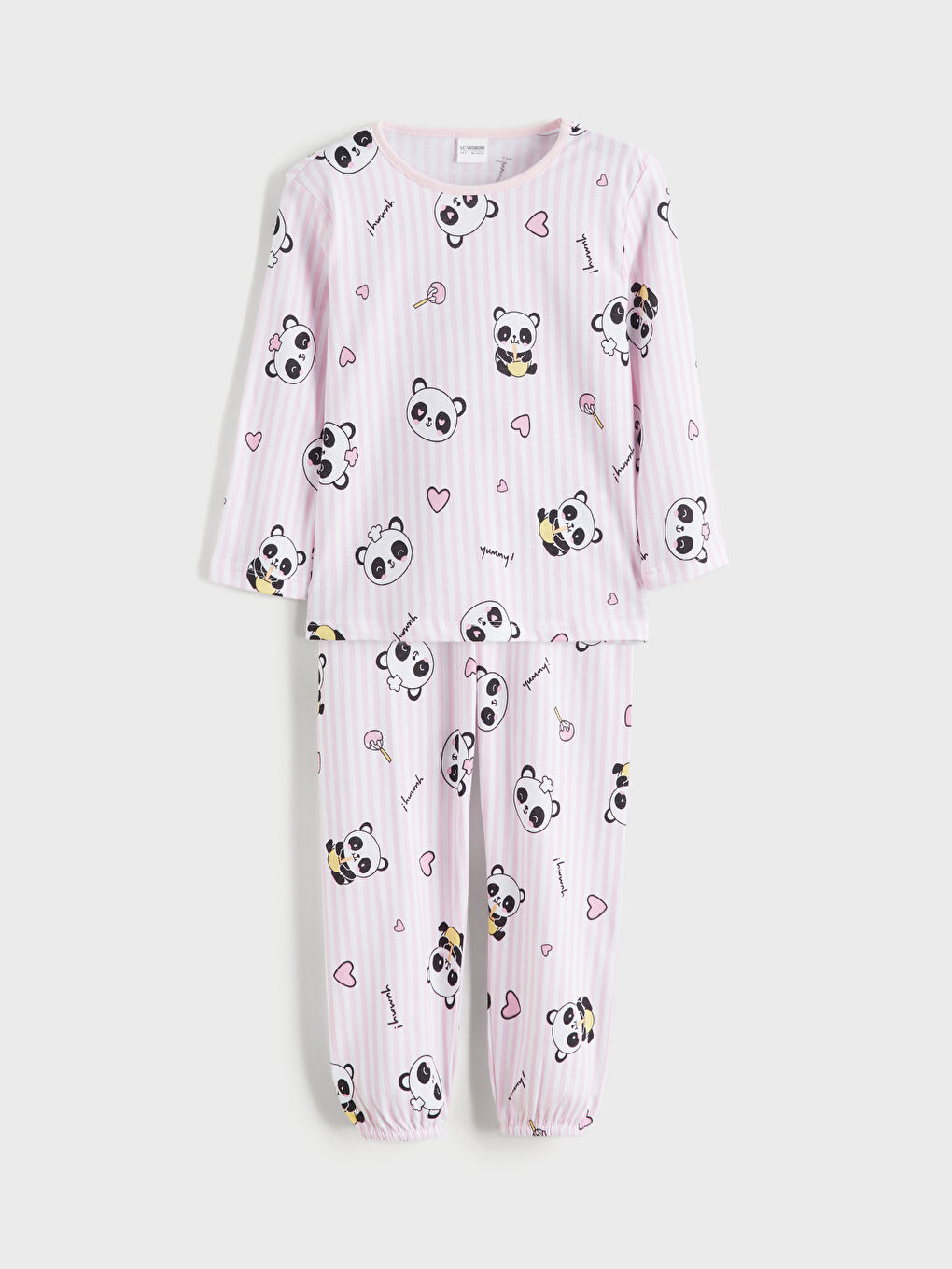 Beyaz Bisiklet Yaka Kız Çocuk Pijama Takım-2