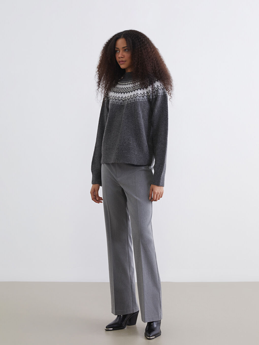 Half Turtleneck Patterned Women's Knit Sweater-1