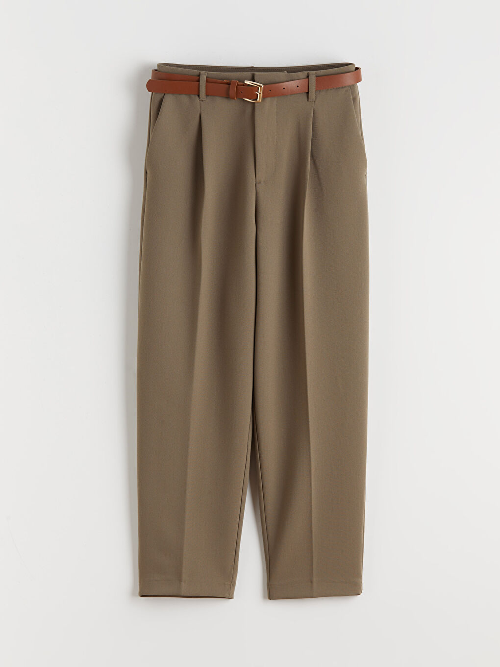 Әйелдерге арналған бүрмелі белдікпен жоғары бел сәбіз тәрізді пішім шалбар-9