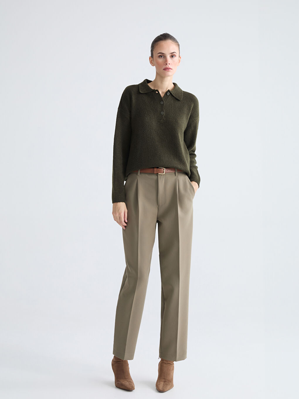 Әйелдерге арналған бүрмелі белдікпен жоғары бел сәбіз тәрізді пішім шалбар-2