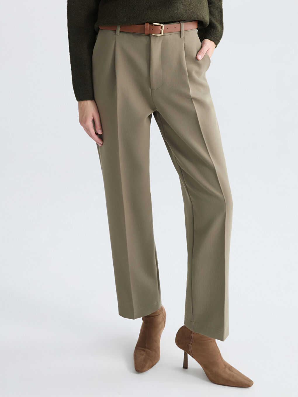 Әйелдерге арналған бүрмелі белдікпен жоғары бел сәбіз тәрізді пішім шалбар-3