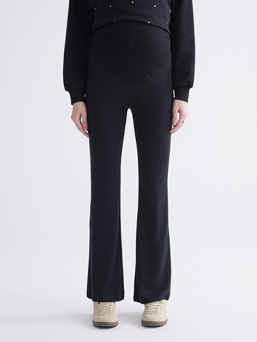 Siyah Karın Panelli İspanyol Paça Hamile Tayt-1