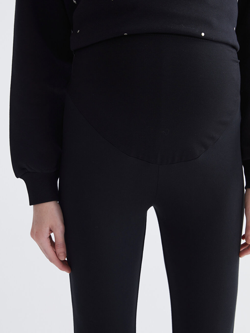 Siyah Karın Panelli İspanyol Paça Hamile Tayt-2