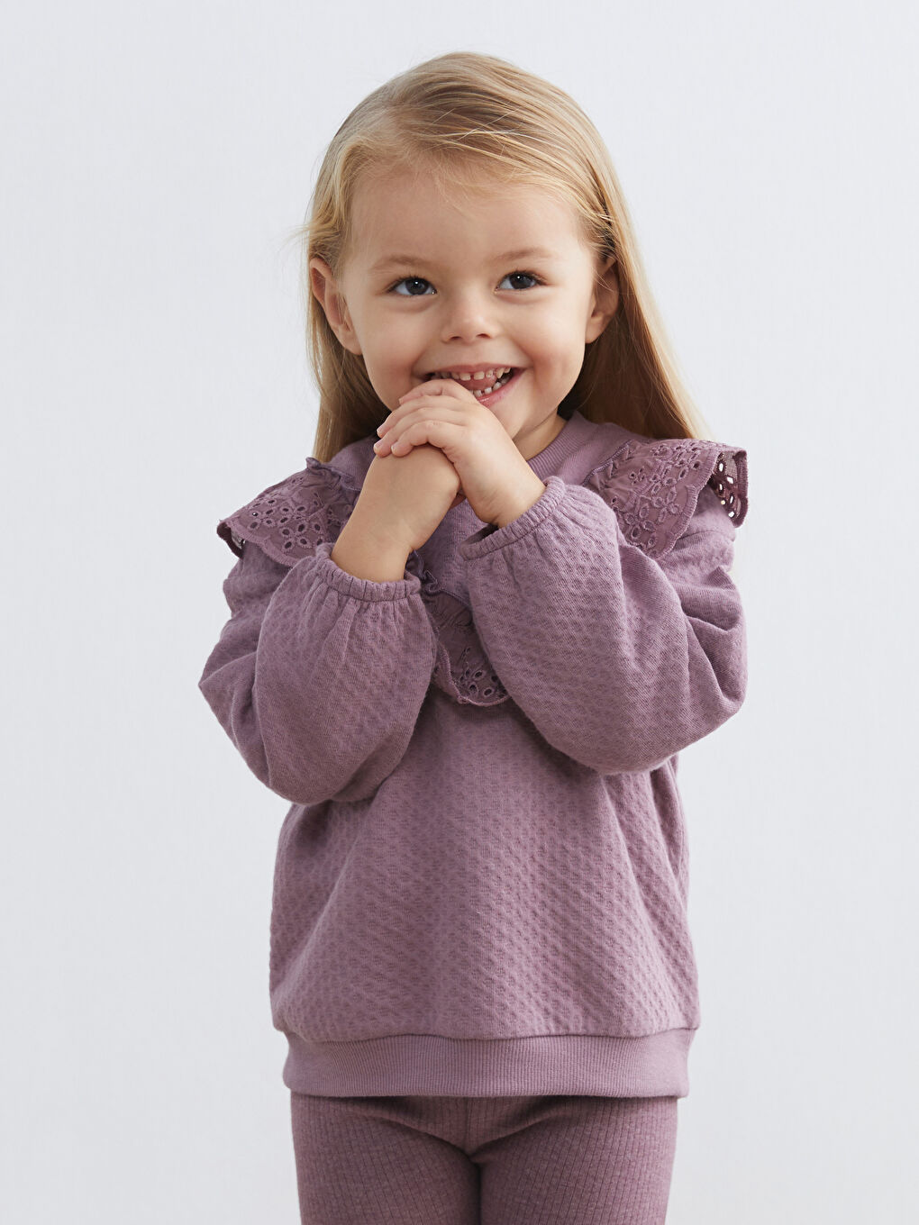 Mürdüm Bisiklet Yaka Kız Bebek Sweatshirt ve Tayt