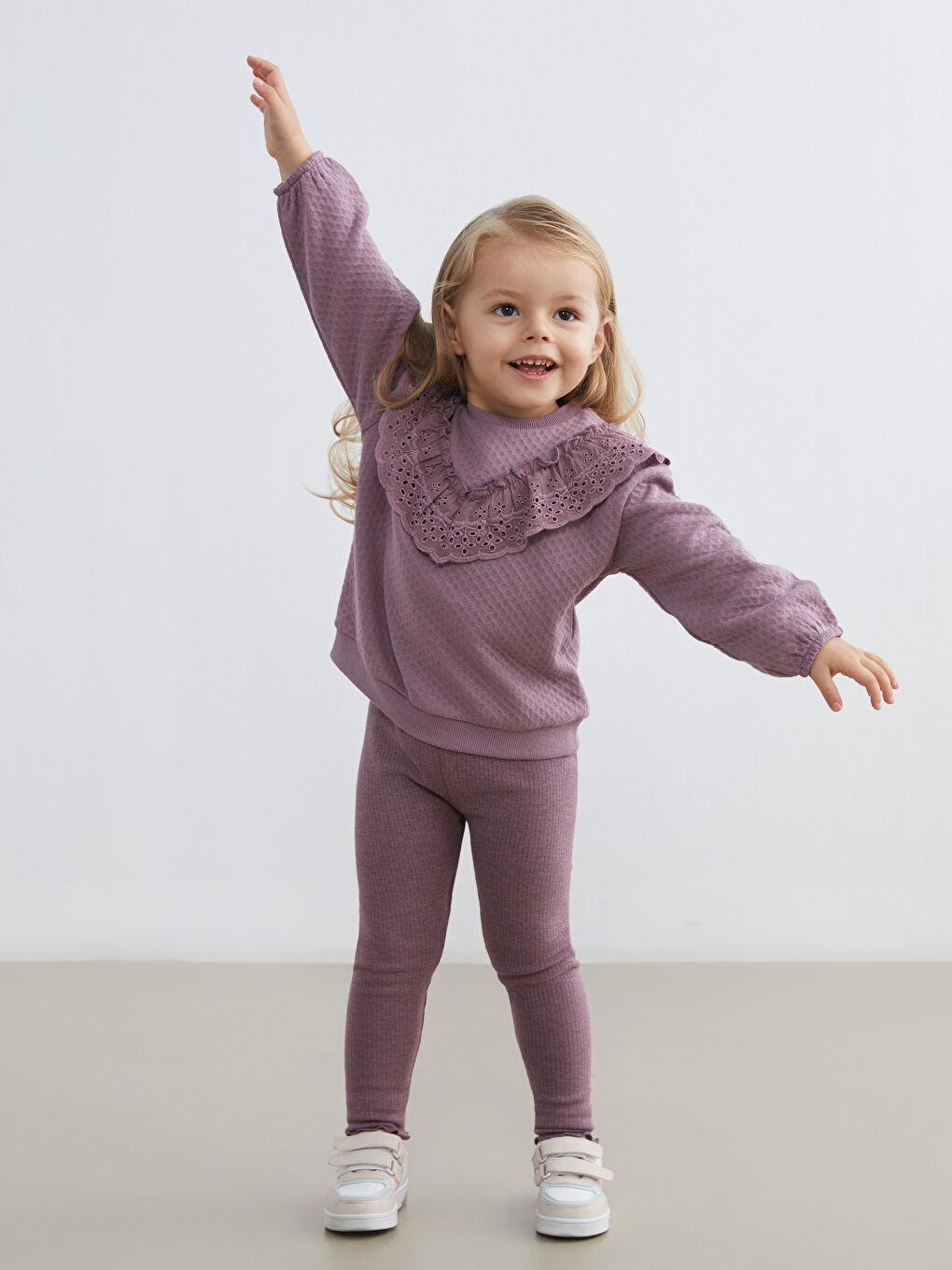 Mürdüm Bisiklet Yaka Kız Bebek Sweatshirt ve Tayt-1