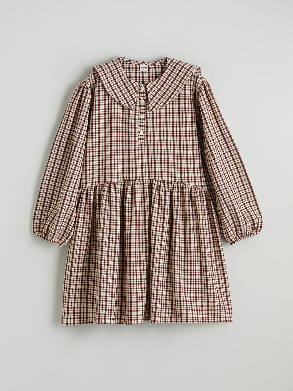 Bordo Bebe Yaka Ekose Kız Çocuk Elbise