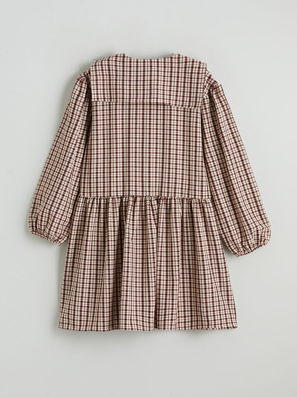 Bordo Bebe Yaka Ekose Kız Çocuk Elbise-1