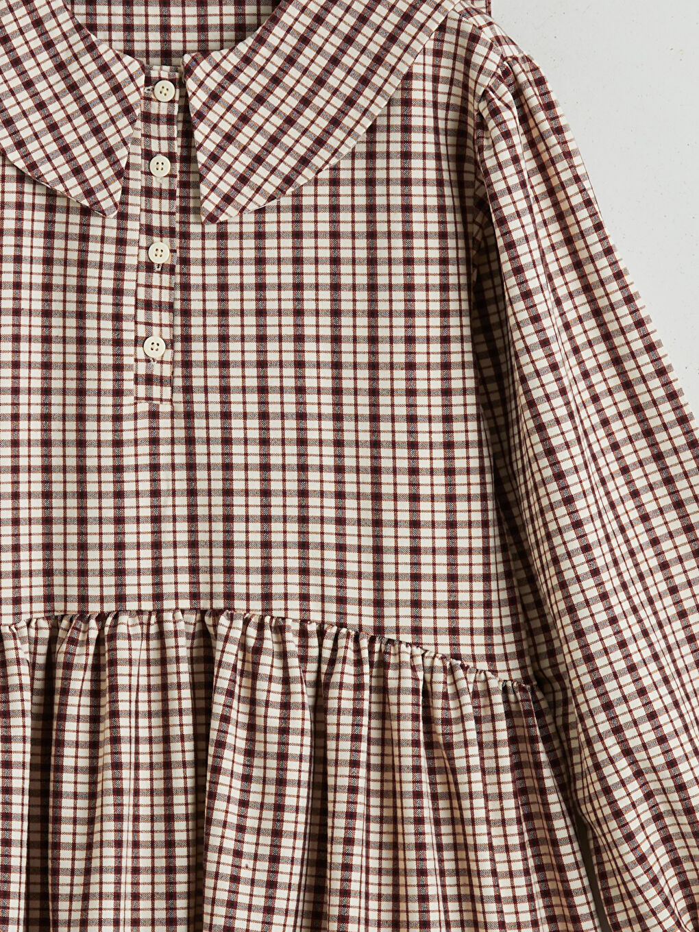 Bordo Bebe Yaka Ekose Kız Çocuk Elbise-2