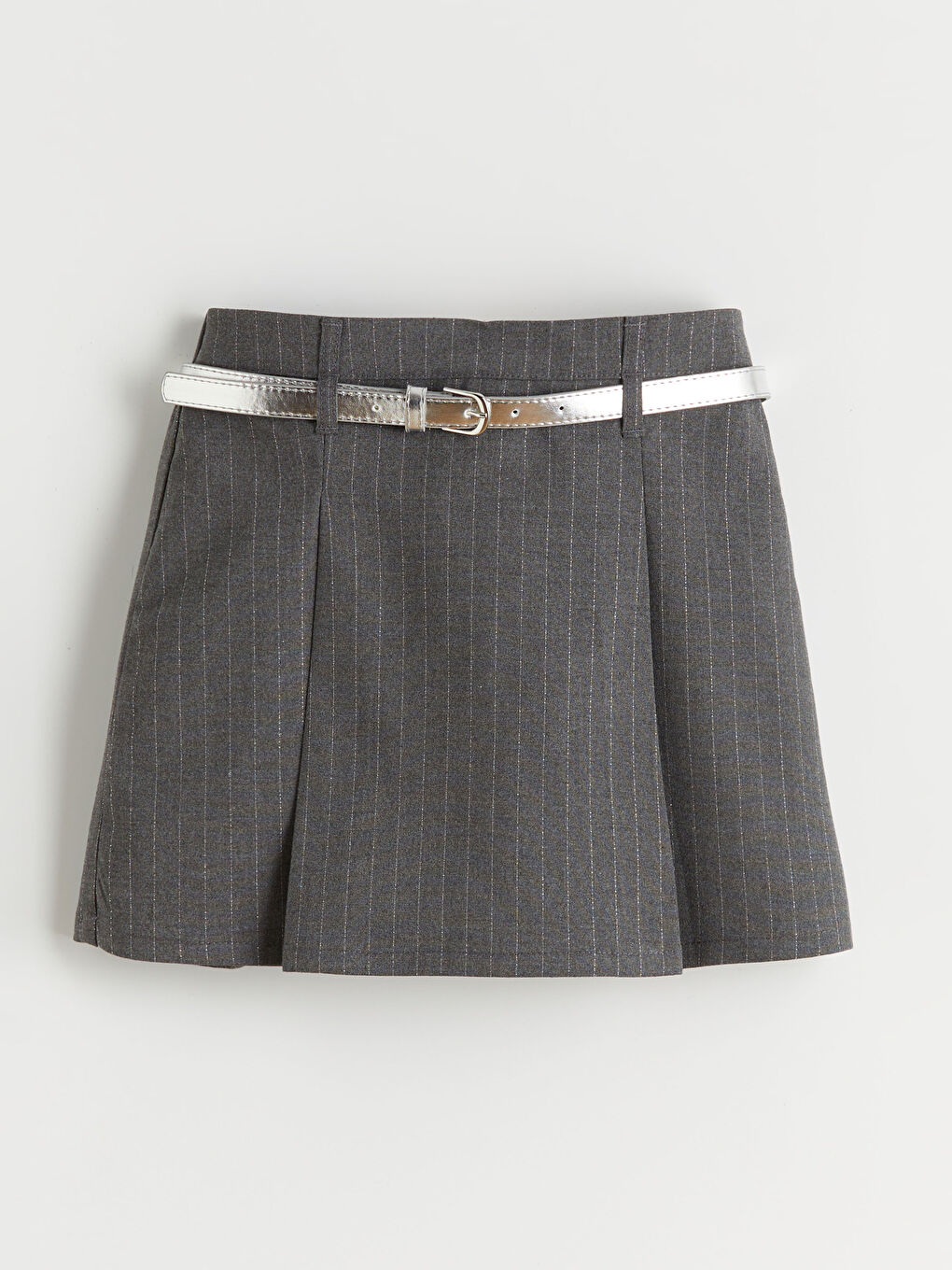 Gri Kemerli Pileli Kız Çocuk Şort Etek-1