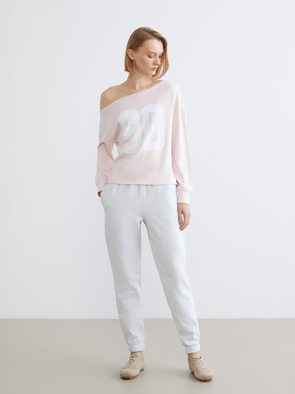 Gri Beli Lastikli Kadın Kalın Jogger Eşofman Altı