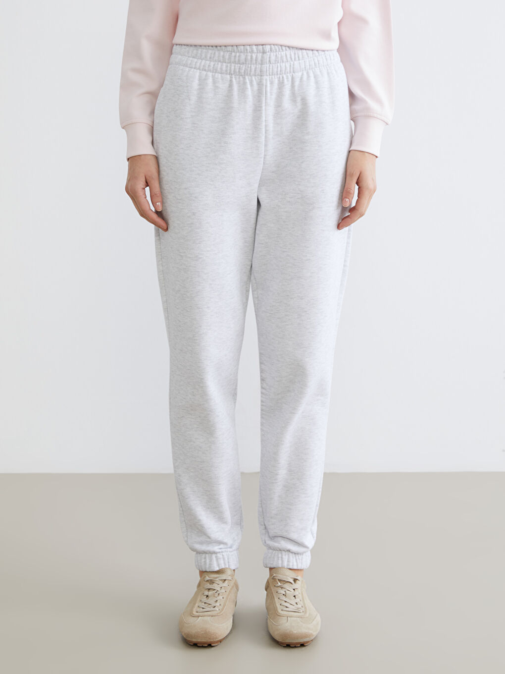 Gri Beli Lastikli Kadın Kalın Jogger Eşofman Altı-1