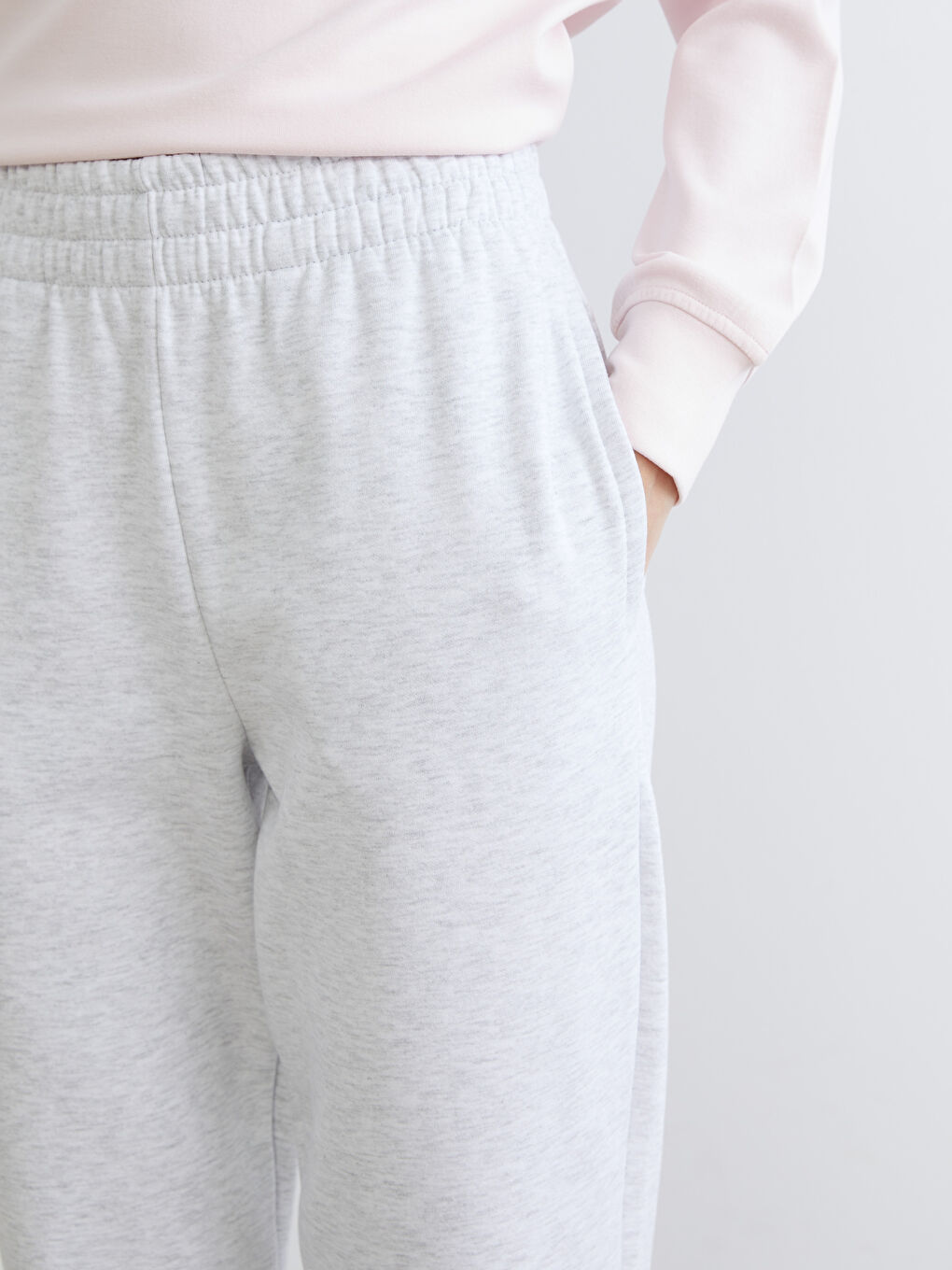 Gri Beli Lastikli Kadın Kalın Jogger Eşofman Altı-2