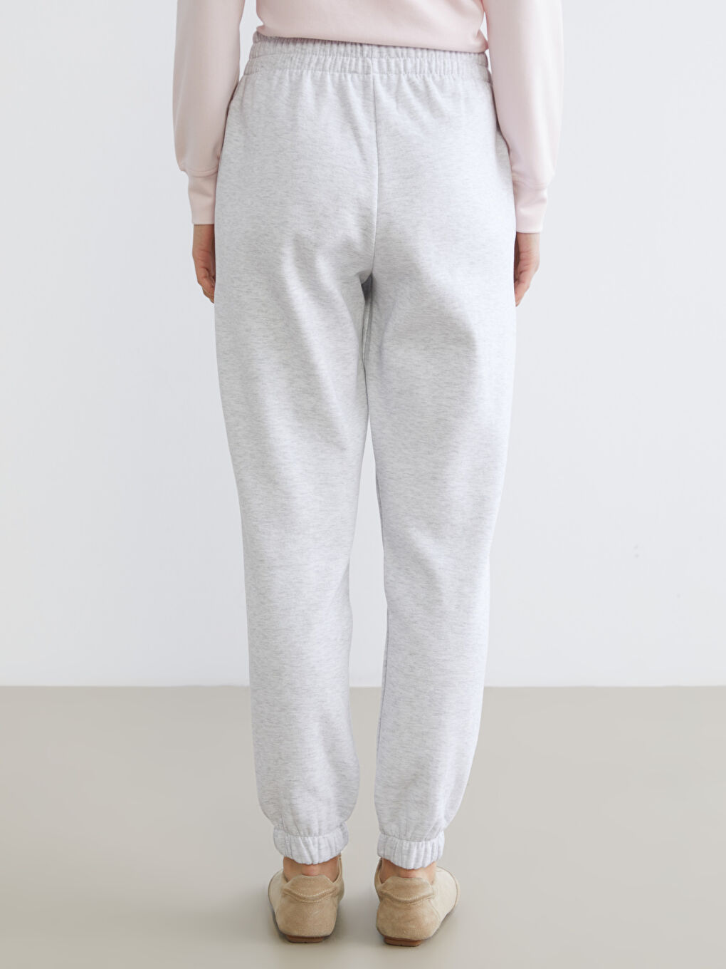 Gri Beli Lastikli Kadın Kalın Jogger Eşofman Altı-3