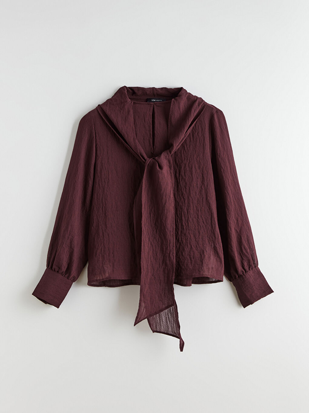 Mürdüm Bağlamalı Yaka Dokulu Şifon Bluz-9