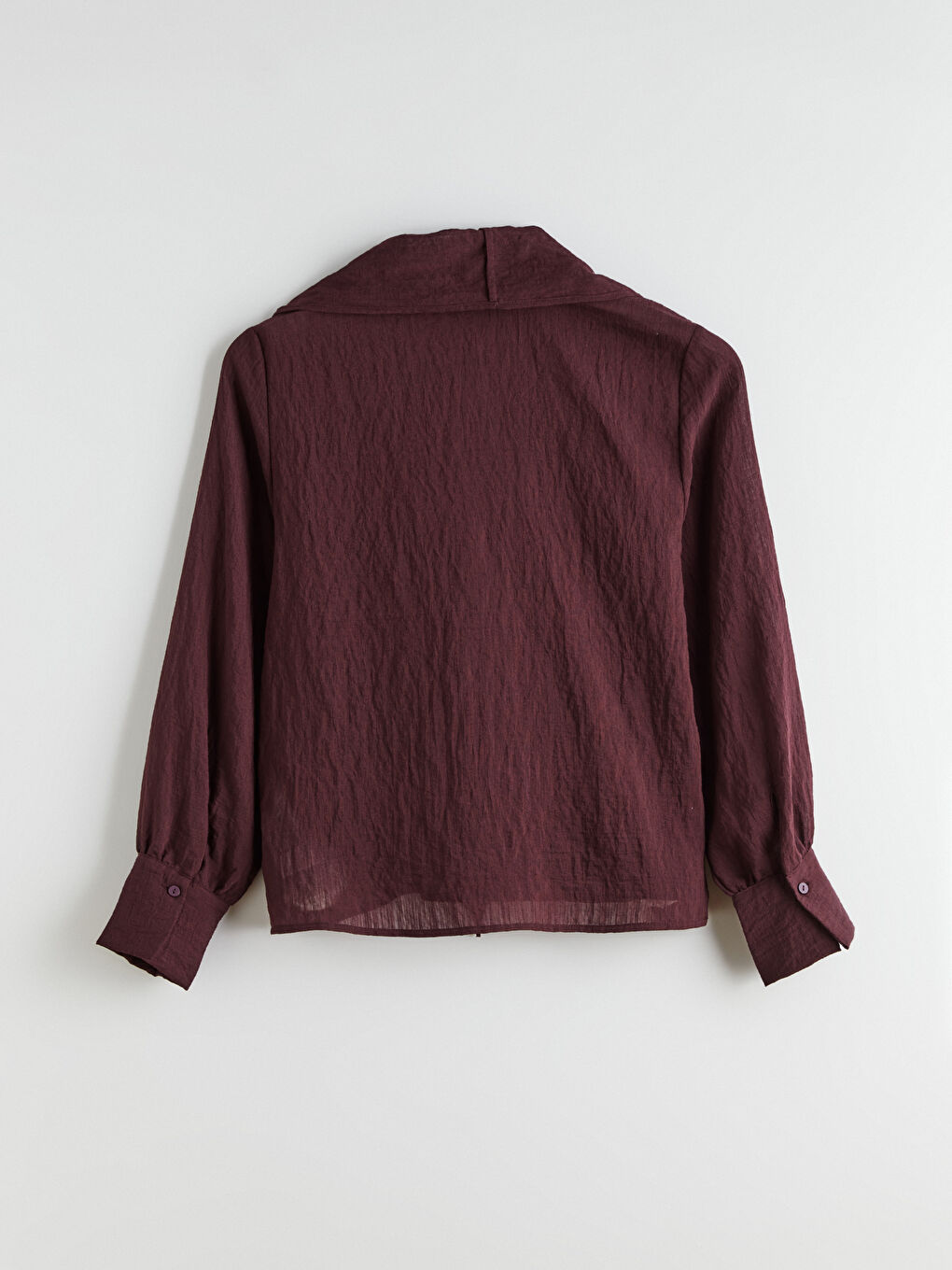 Mürdüm Bağlamalı Yaka Dokulu Şifon Bluz-10