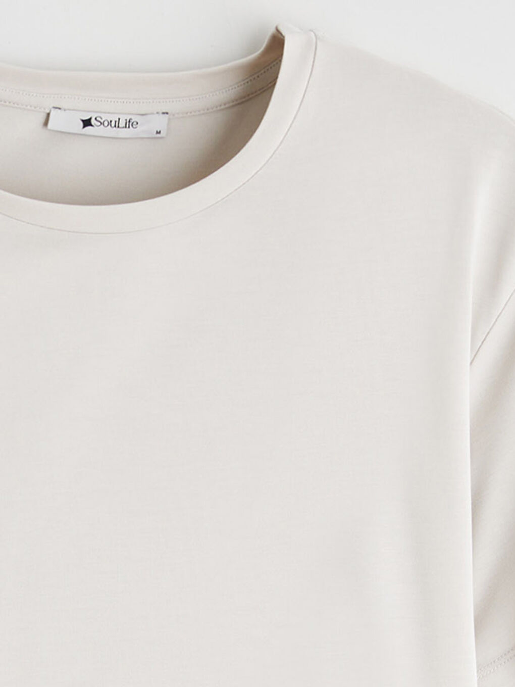 Ekru Bisiklet Yaka Modal Karışımlı Kadın Tişört-5