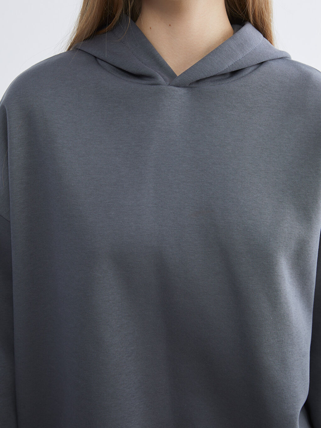 Gri Oversize Kadın Kalın Hoodie-2